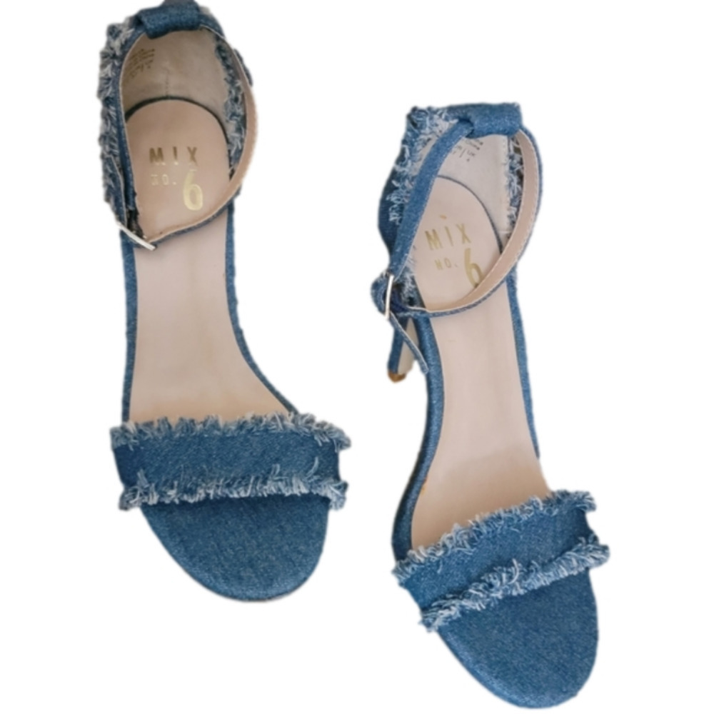 Mix No 6 Distressed Denim Peep Toe Stilleto Sandals Size 6.5 - Picture 8 of 10